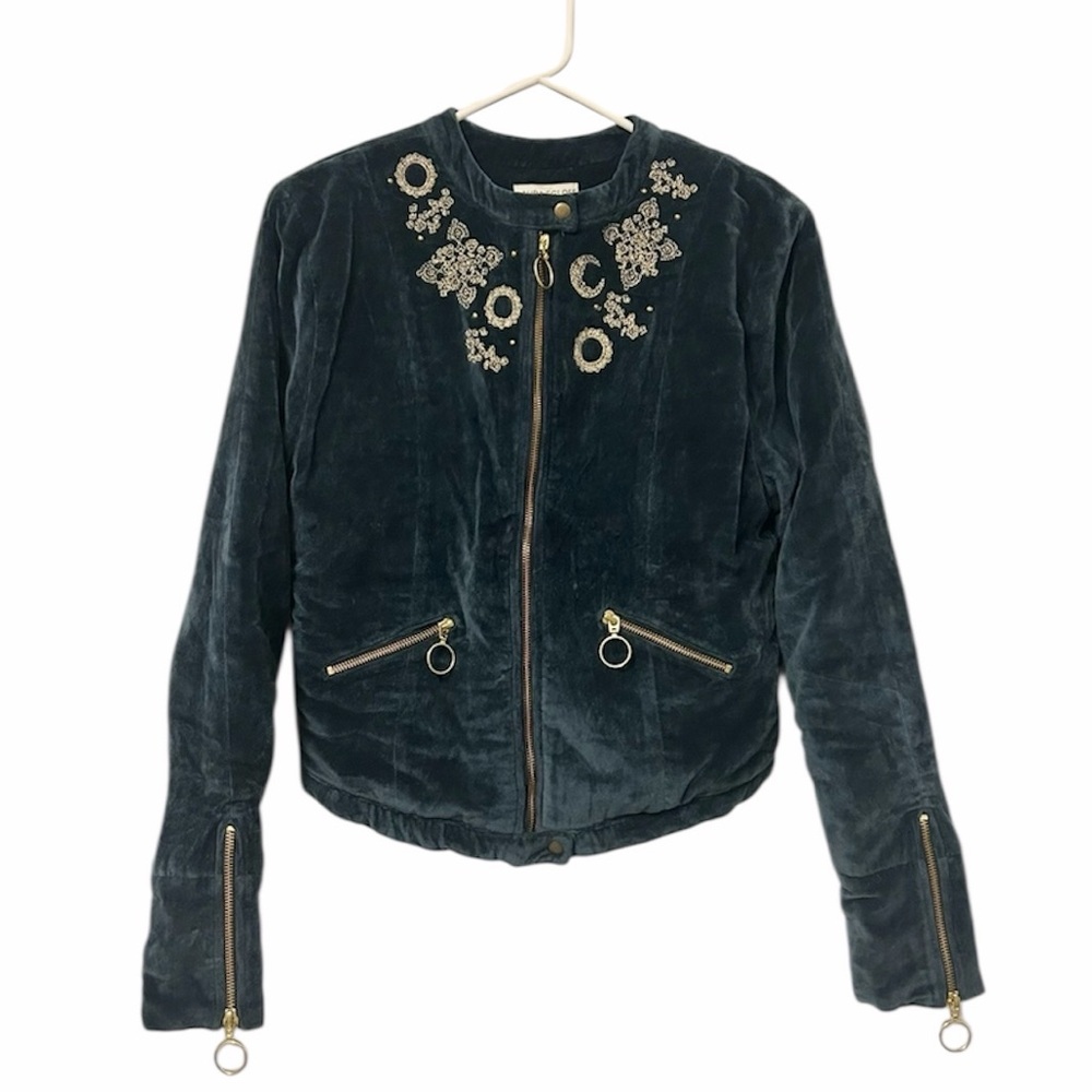Laura Egloff Embellished Velvet‎ Jacket Zip Blazer Boho Patterned MEDIUM